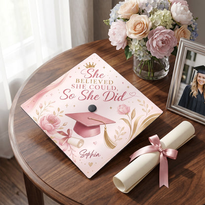Personalized She Believed She Could So She Did Graduation Cap Topper