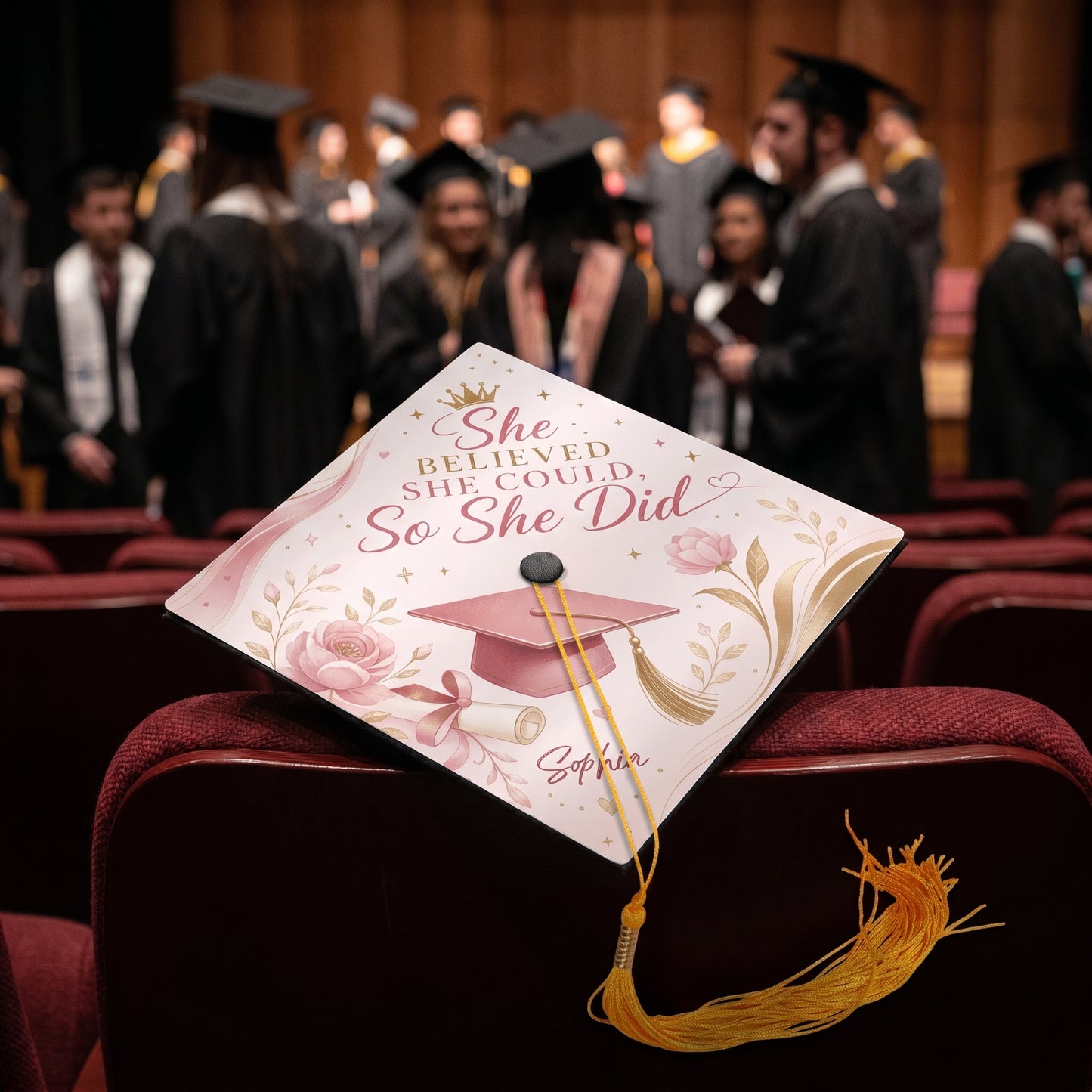 Personalized She Believed She Could So She Did Graduation Cap Topper
