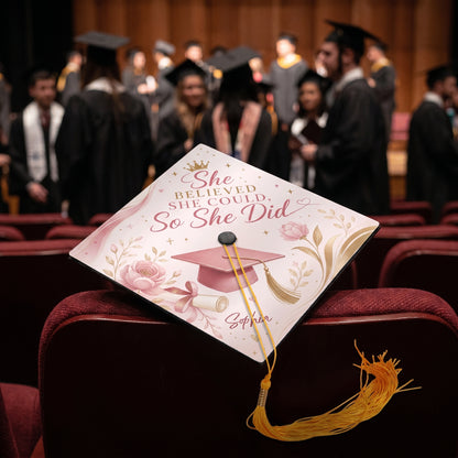 Personalized She Believed She Could So She Did Graduation Cap Topper