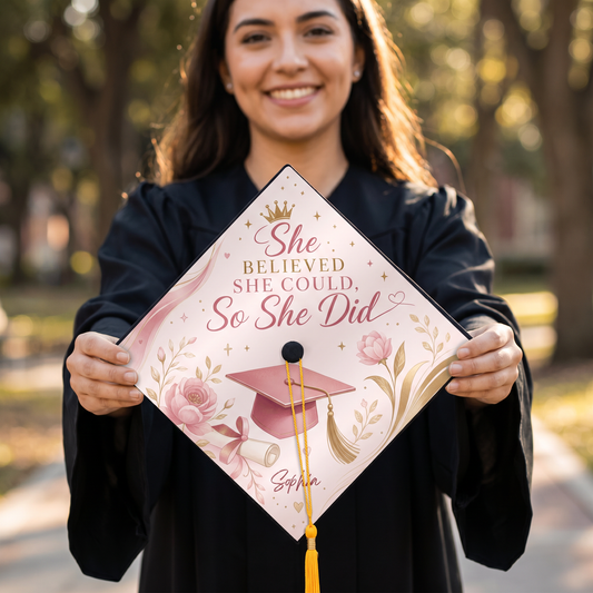 Personalized She Believed She Could So She Did Graduation Cap Topper