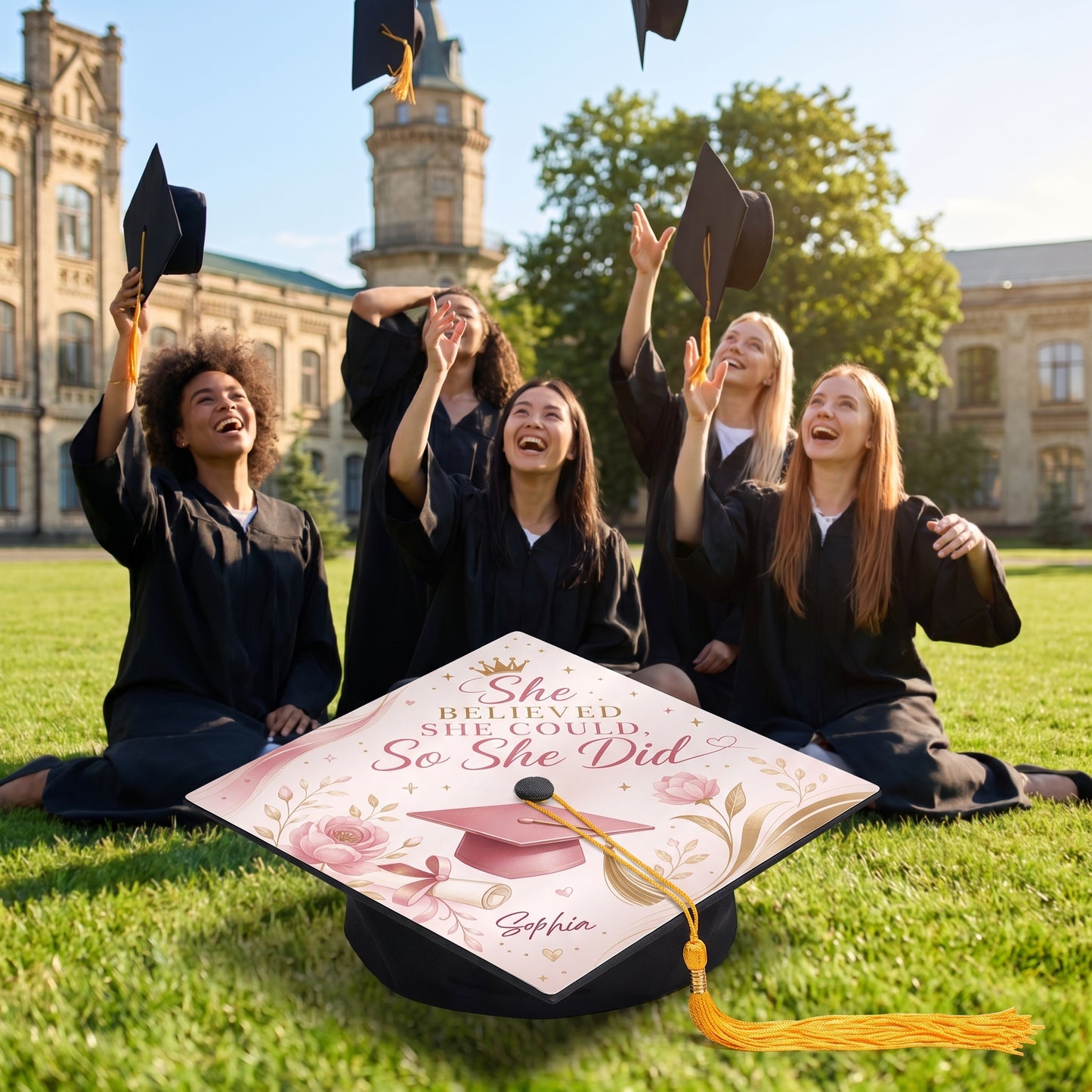 Personalized She Believed She Could So She Did Graduation Cap Topper