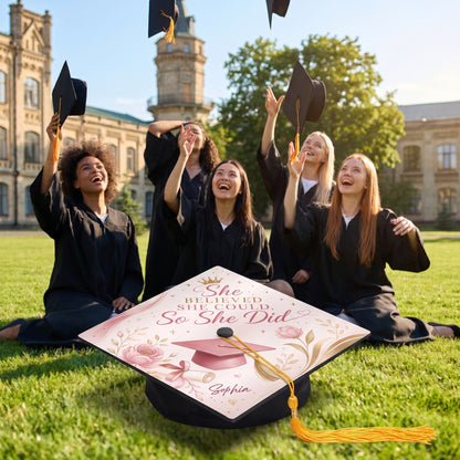 Personalized She Believed She Could So She Did Graduation Cap Topper