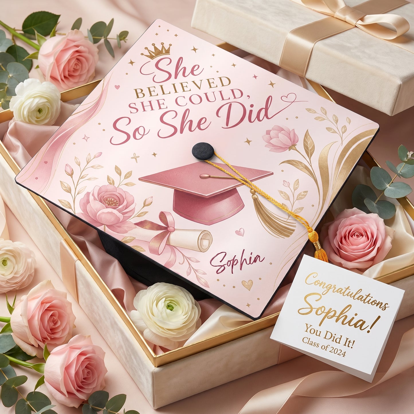 Personalized She Believed She Could So She Did Graduation Cap Topper