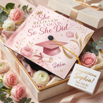 Personalized She Believed She Could So She Did Graduation Cap Topper