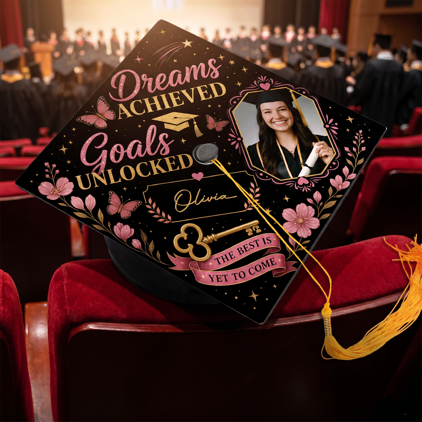 Personalized Dream Achieved Goals Unlocked Photo Graduation Cap Topper