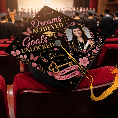 Personalized Dream Achieved Goals Unlocked Photo Graduation Cap Topper