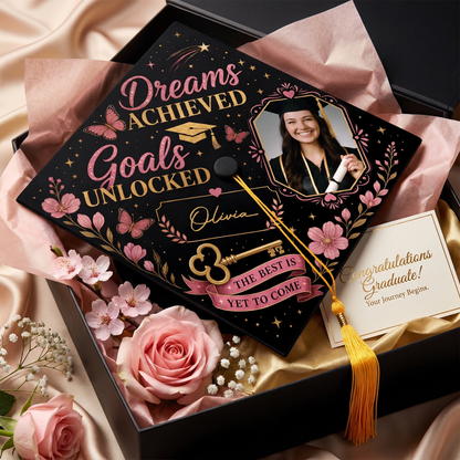 Personalized Dream Achieved Goals Unlocked Photo Graduation Cap Topper