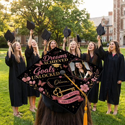 Personalized Dream Achieved Goals Unlocked Photo Graduation Cap Topper