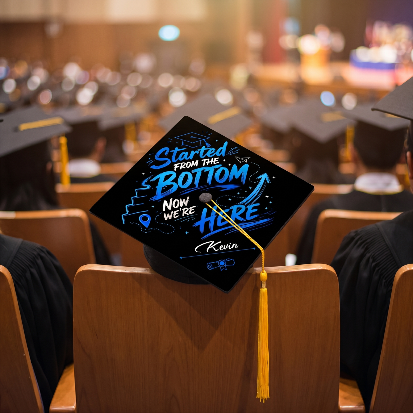 Personalized Started From The Bottom Now We're Here Graduation Cap Topper