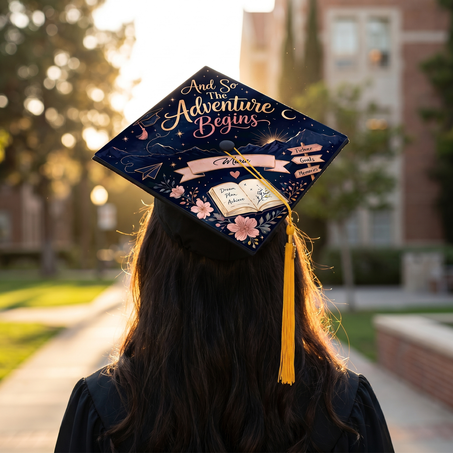 Personalized And So The Adventure Begins Graduation Cap Topper