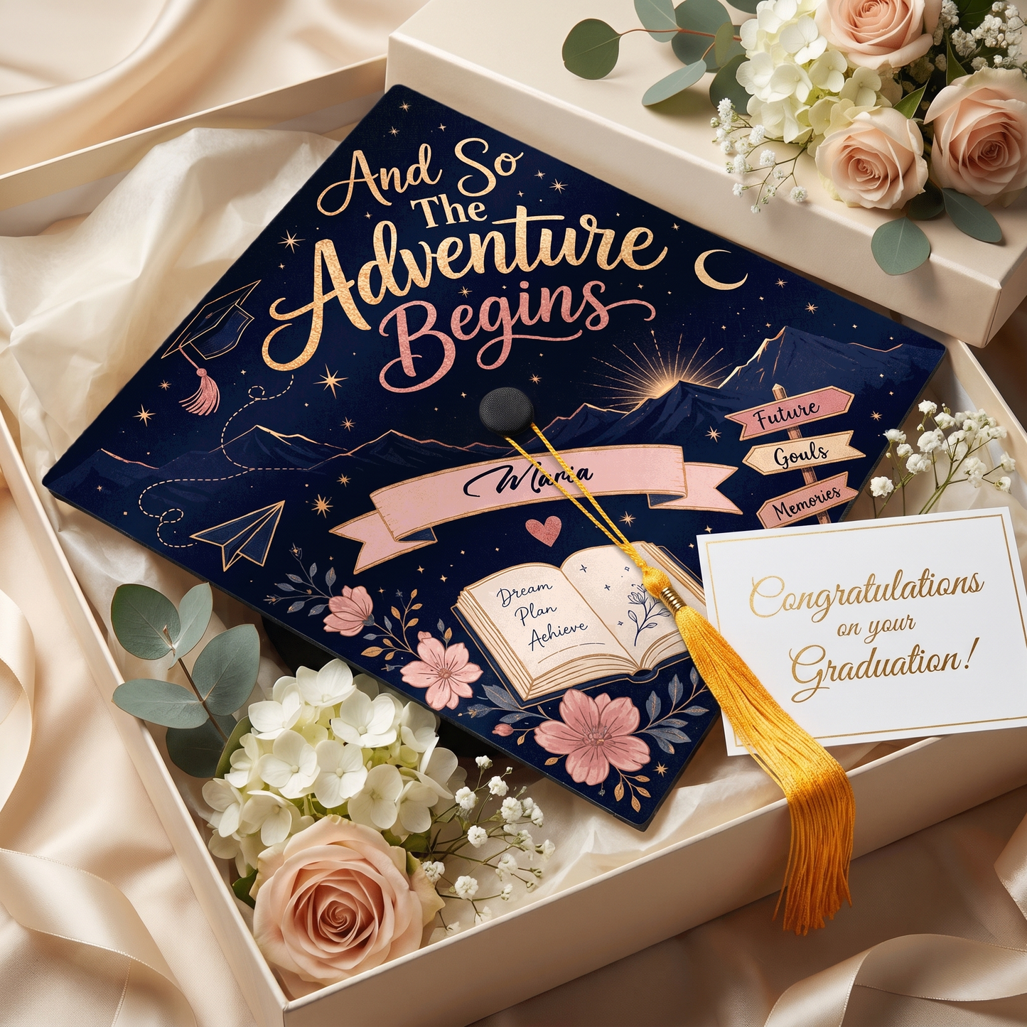 Personalized And So The Adventure Begins Graduation Cap Topper