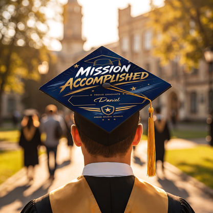 Personalized Mission Accomplished Name Graduation Cap Topper