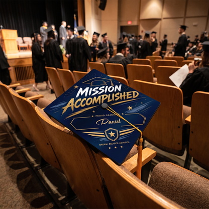 Personalized Mission Accomplished Name Graduation Cap Topper