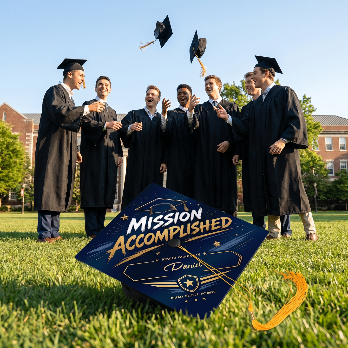 Personalized Mission Accomplished Name Graduation Cap Topper