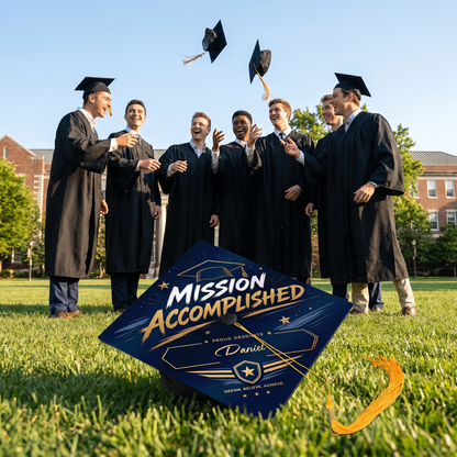Personalized Mission Accomplished Name Graduation Cap Topper