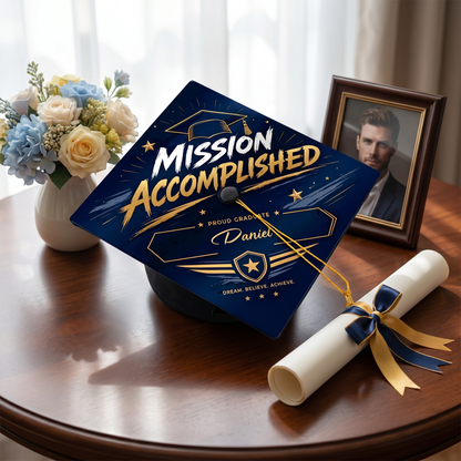 Personalized Mission Accomplished Name Graduation Cap Topper