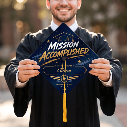 Personalized Mission Accomplished Name Graduation Cap Topper
