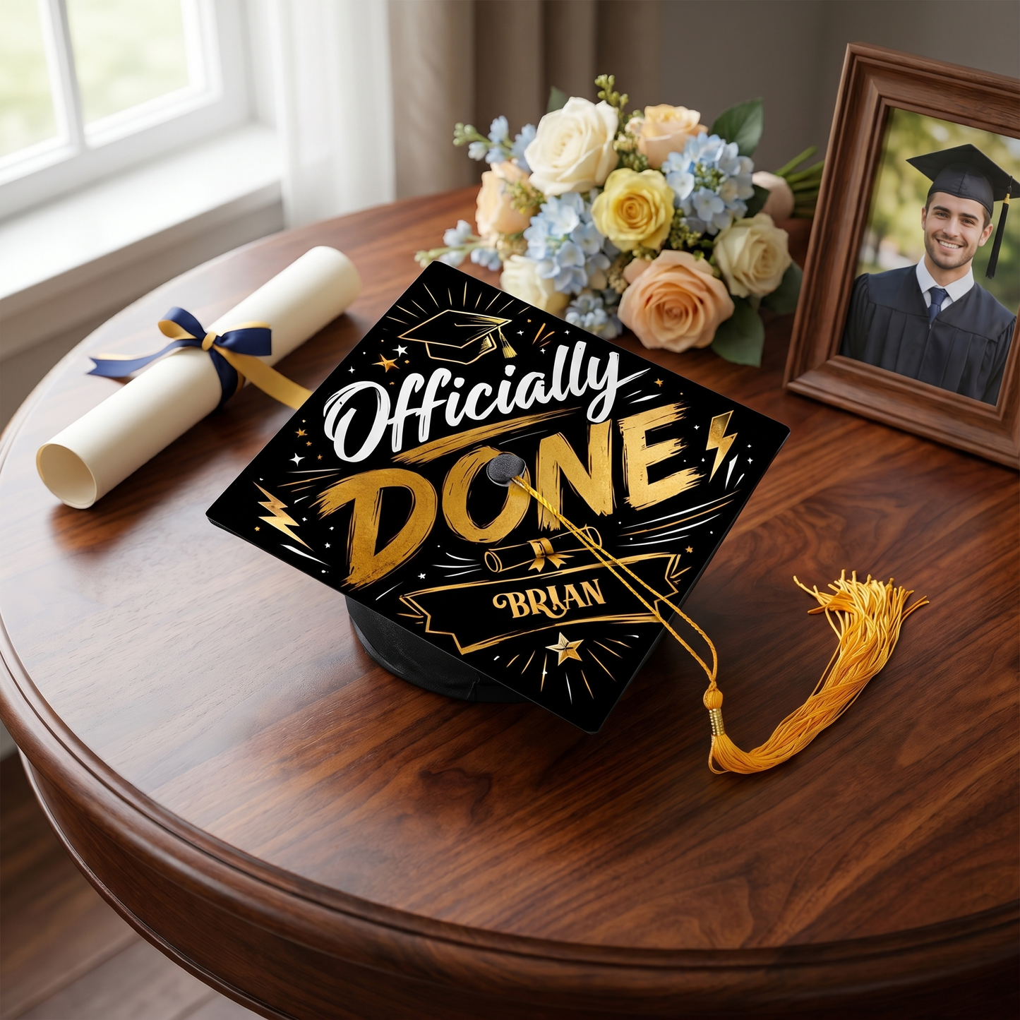 Personalized Officially Done Graduation Cap Topper