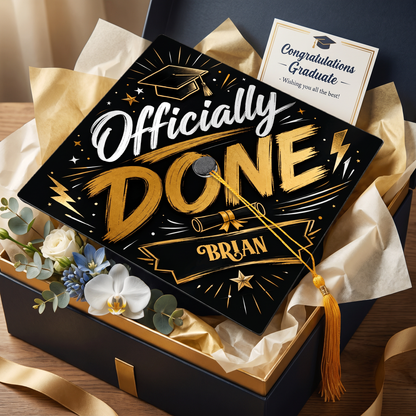 Personalized Officially Done Graduation Cap Topper