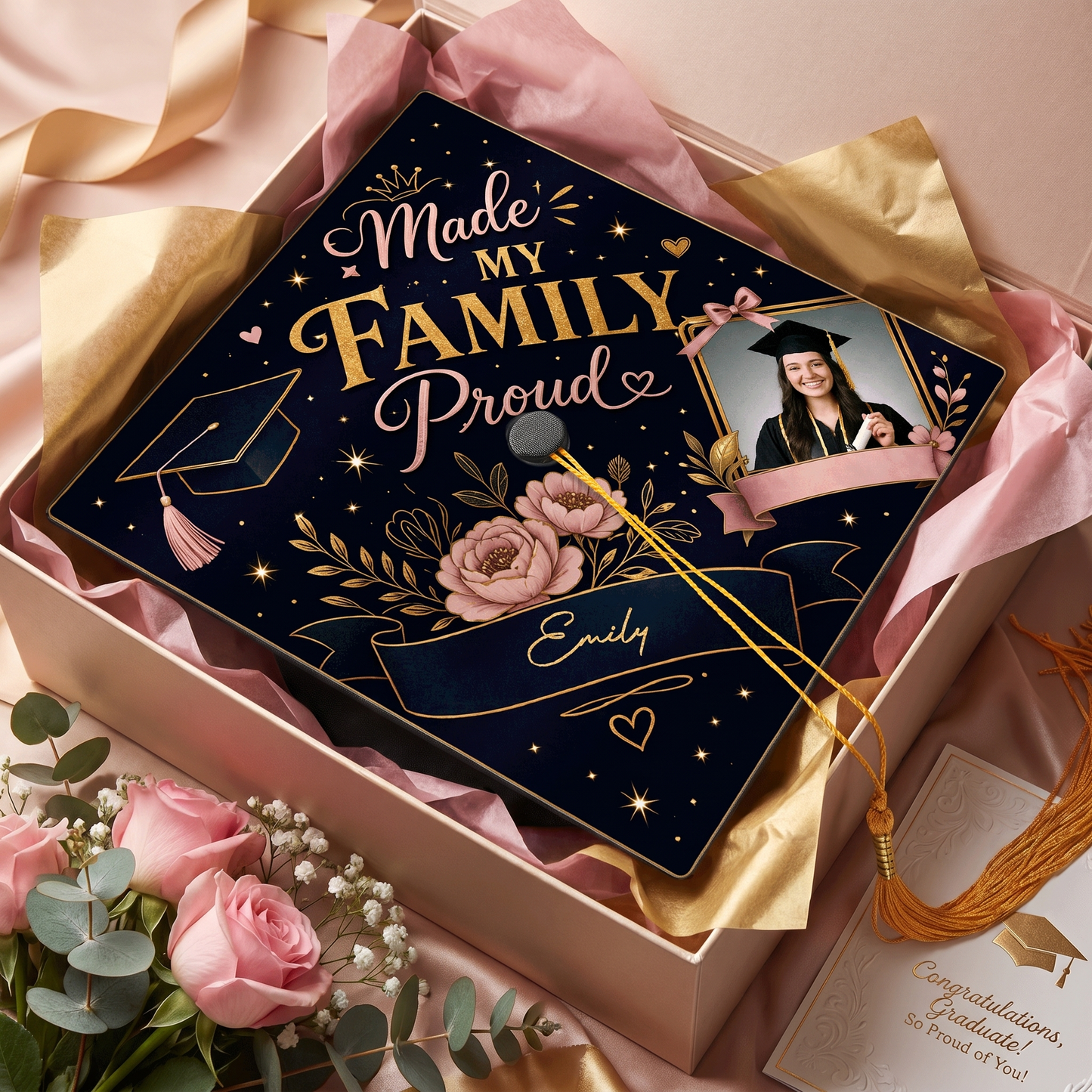 Personalized Made My Family Proud Graduation Cap Topper