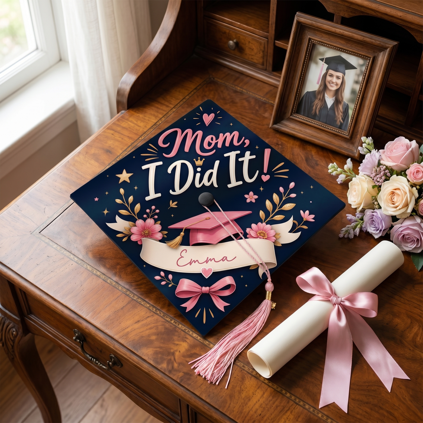Personalized Mom I Did It Graduation Cap Topper
