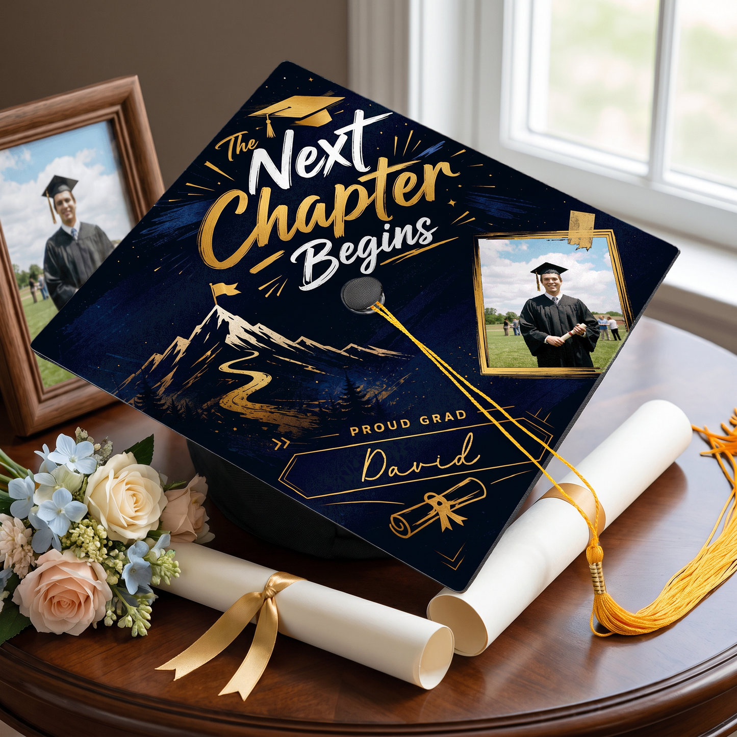 Personalized Next Chapter Begins Graduation Cap Topper