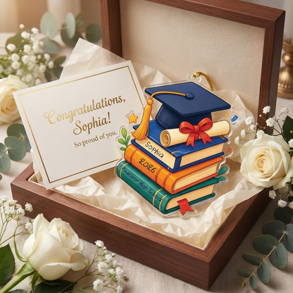 Personalized Graduation Cap and Book Name and Year Acrylic Ornament