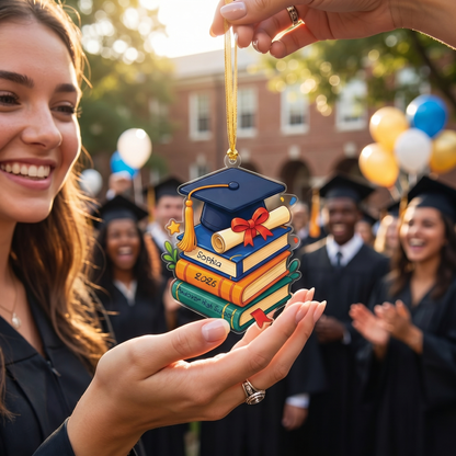 Personalized Graduation Cap and Book Name and Year Acrylic Ornament