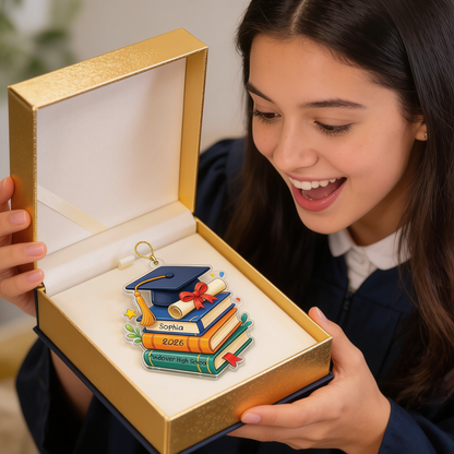 Personalized Graduation Cap and Book Name and Year Acrylic Ornament
