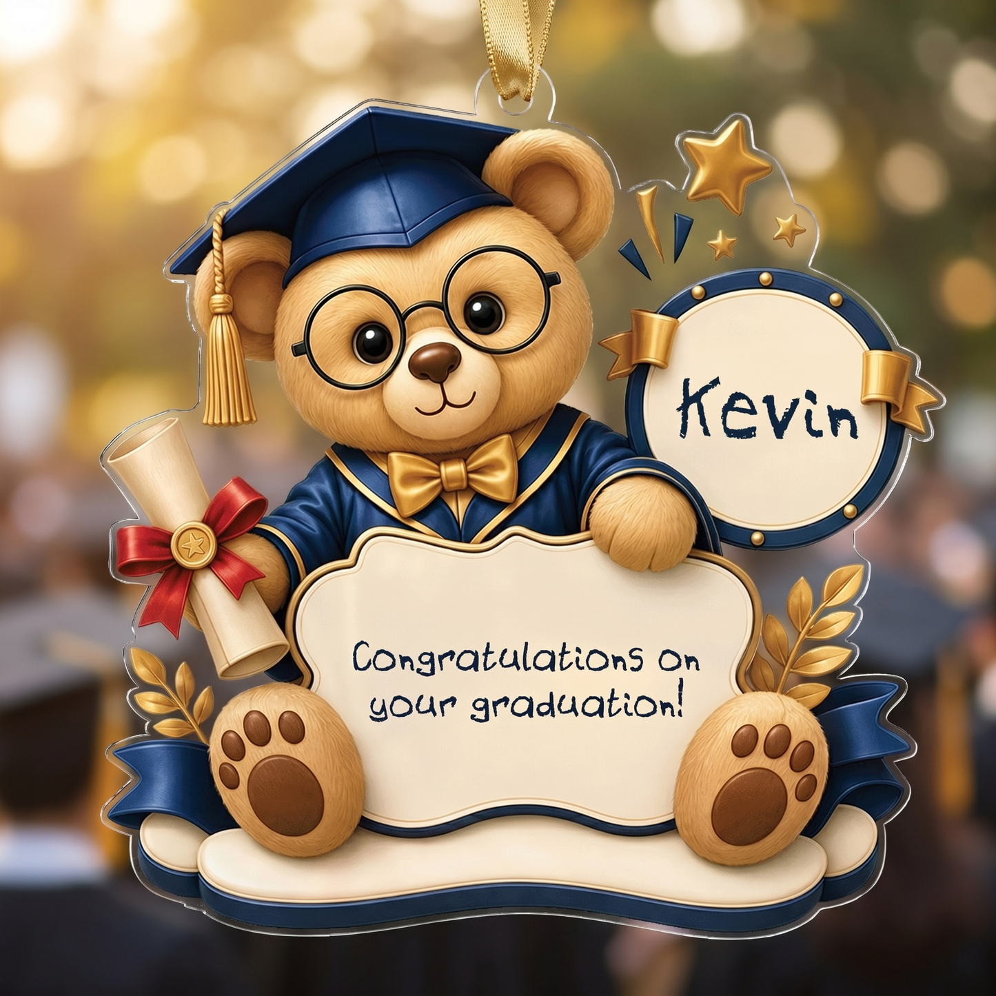 Personalized Graduation Teddy Bear Acrylic Ornament with Name