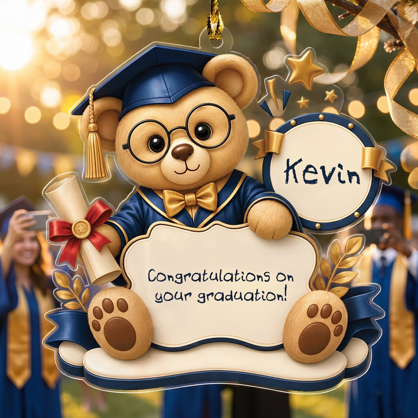 Personalized Graduation Teddy Bear Acrylic Ornament with Name
