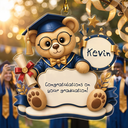 Personalized Graduation Teddy Bear Acrylic Ornament with Name