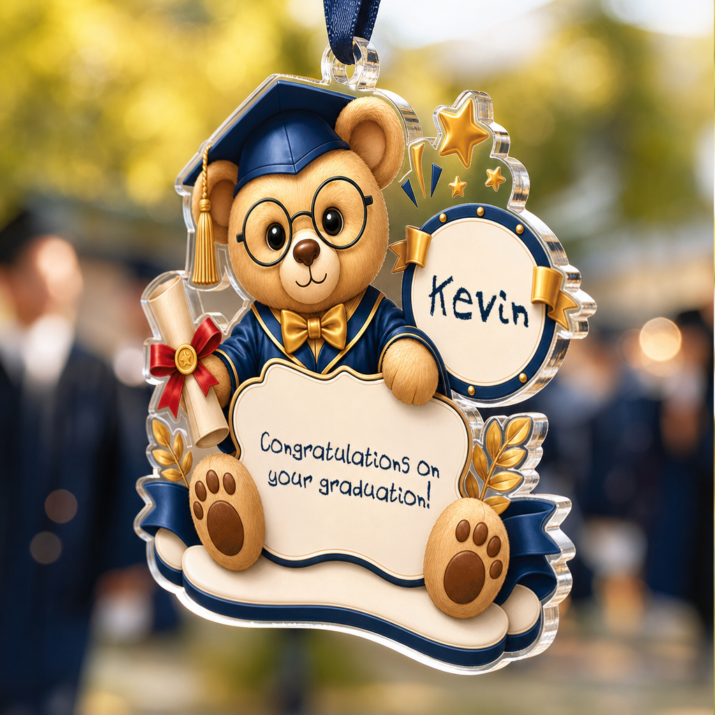 Personalized Graduation Teddy Bear Acrylic Ornament with Name
