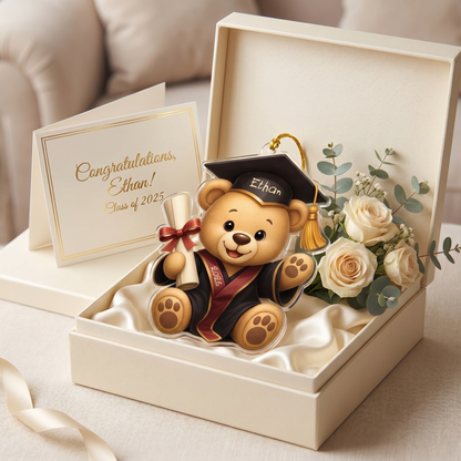 Personalized Teddy Bear Graduation Name and Year Acrylic Ornament