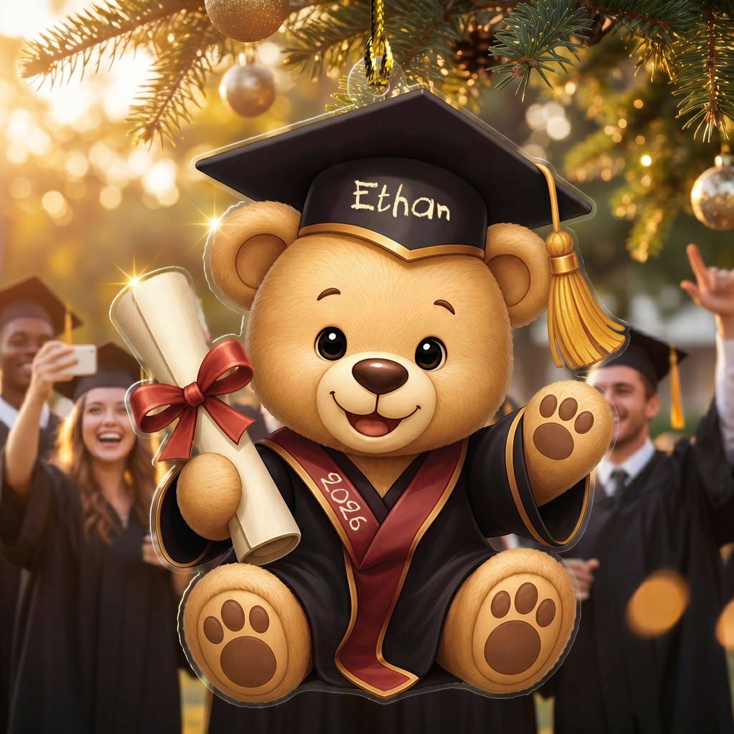 Personalized Teddy Bear Graduation Name and Year Acrylic Ornament