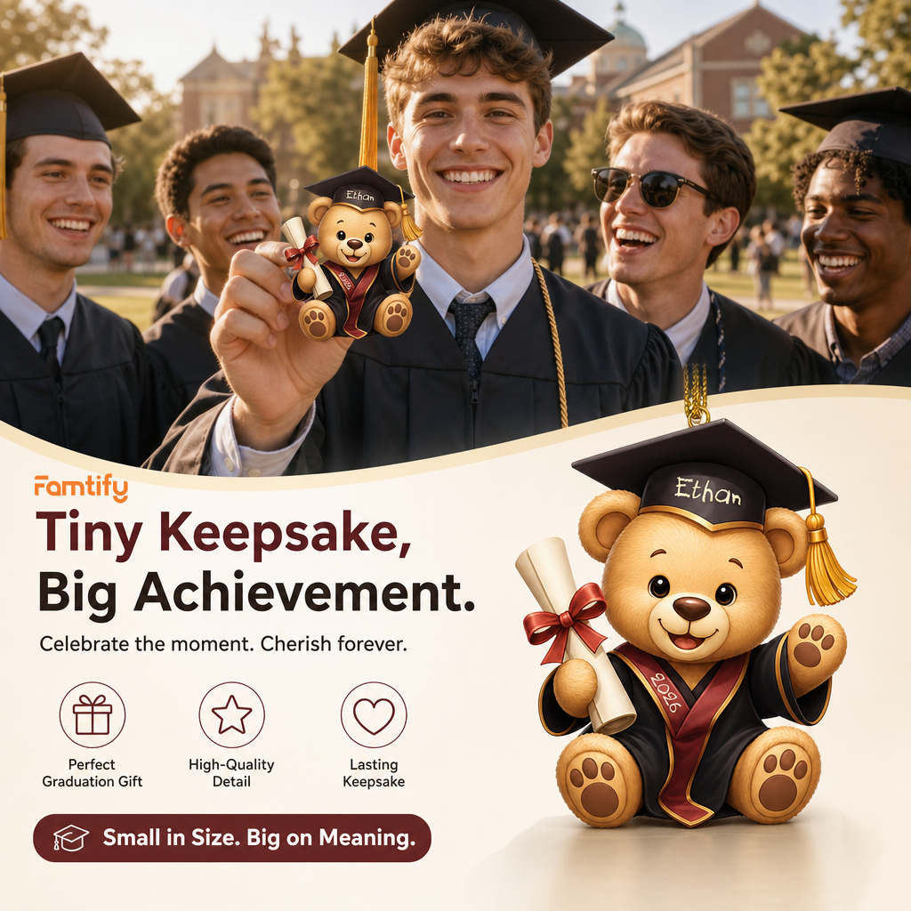 Personalized Teddy Bear Graduation Name and Year Acrylic Ornament