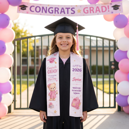Personalized Congrats Grad Pink Kid Graduation Stole – Name and Year