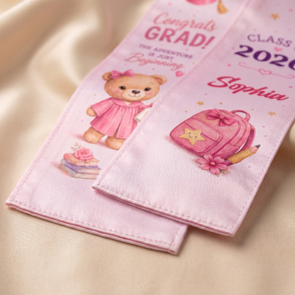 Personalized Congrats Grad Pink Kid Graduation Stole – Name and Year