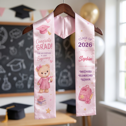 Personalized Congrats Grad Pink Kid Graduation Stole – Name and Year