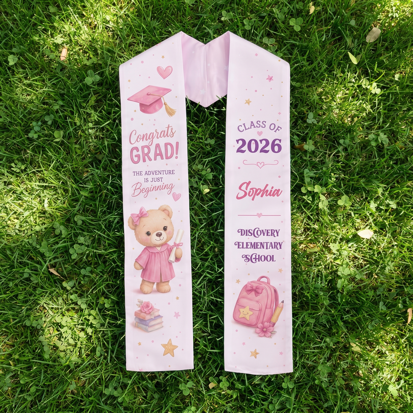 Personalized Congrats Grad Pink Kid Graduation Stole – Name and Year