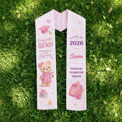 Personalized Congrats Grad Pink Kid Graduation Stole – Name and Year