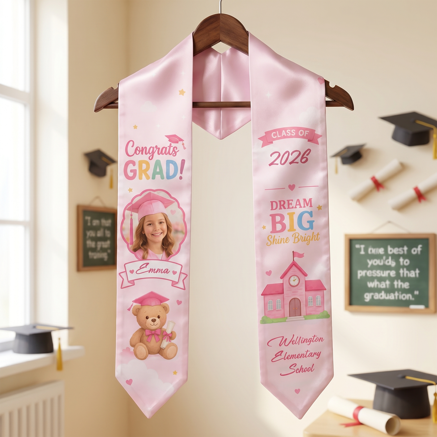 Personalized Dream Big Shine Bright Kid Graduation Stole – Custom Photo