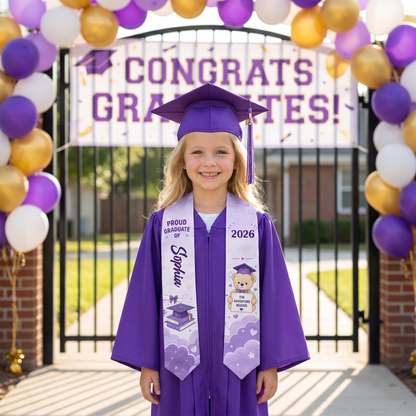 Personalized The Adventure Begins Purple Kid Graduation Stole – Custom Name