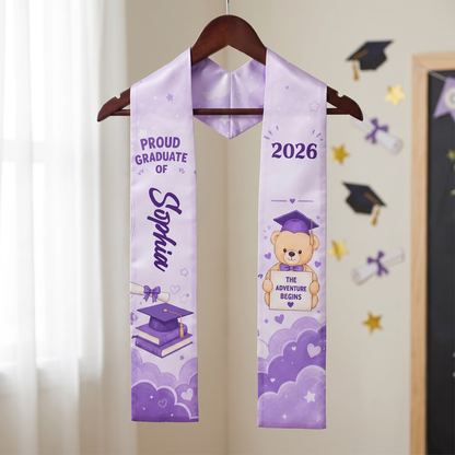 Personalized The Adventure Begins Purple Kid Graduation Stole – Custom Name