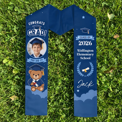 Personalized Congrats Grad You Did It Blue Kid Graduation Stole – Custom Name