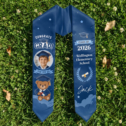 Personalized Congrats Grad You Did It Blue Kid Graduation Stole – Custom Name