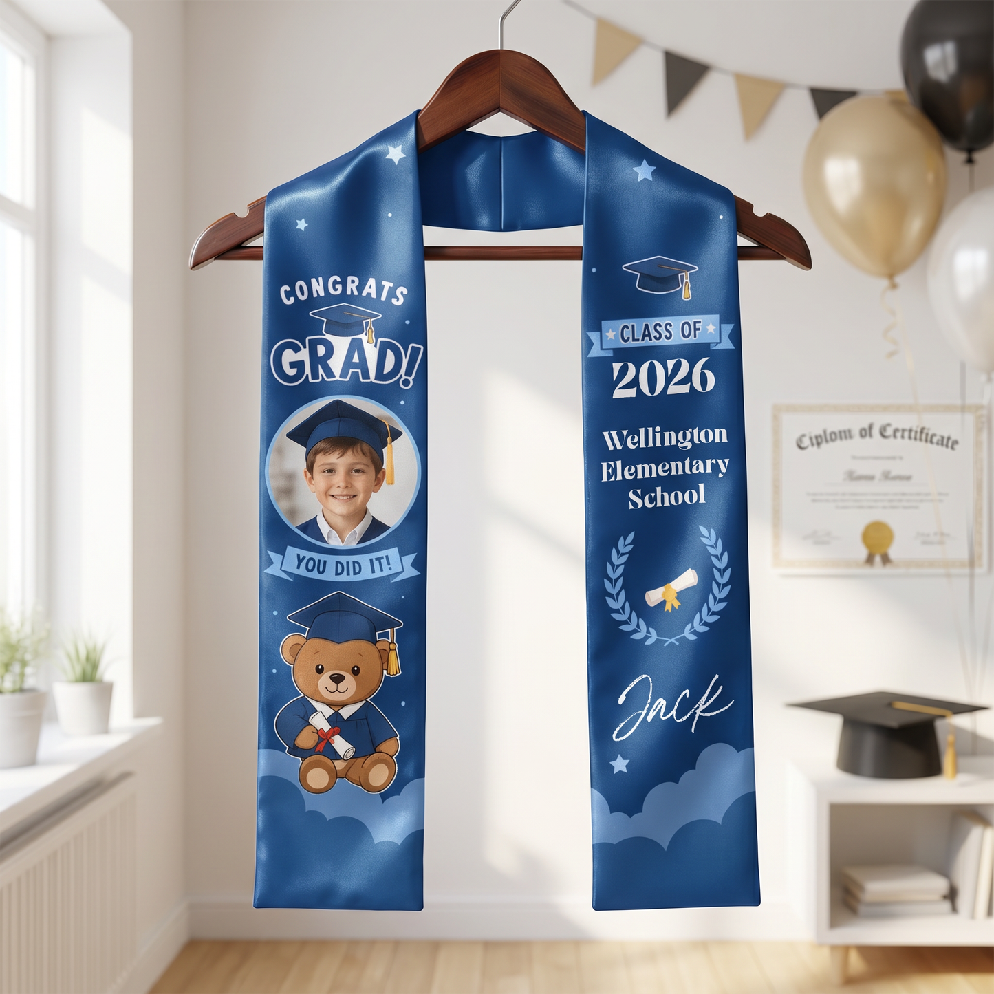 Personalized Congrats Grad You Did It Blue Kid Graduation Stole – Custom Name