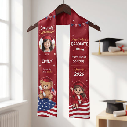 Personalized Dream Big Shine Bright Kid Graduation Stole – Custom Name