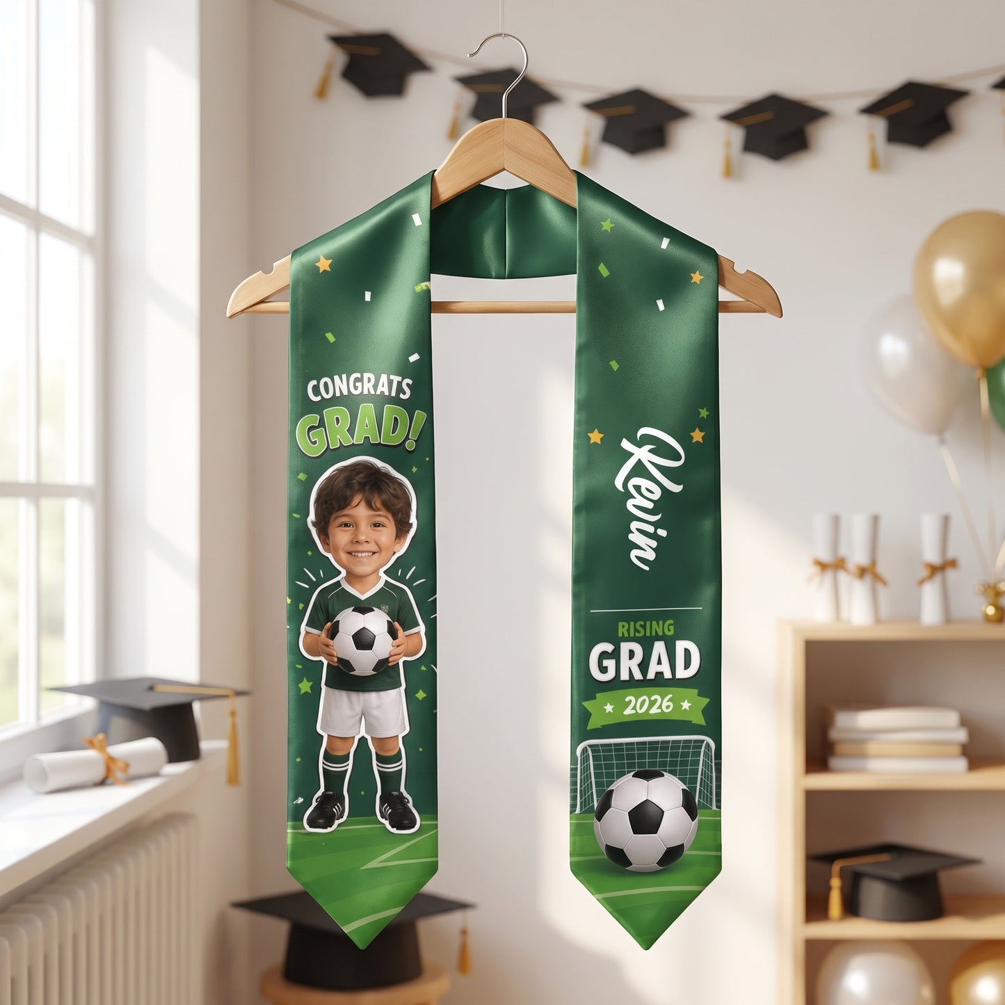 Personalized Soccer Kid Graduation Stole – Custom Photo
