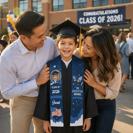 Personalized The Adventure Begins Kid Graduation Stole - Custom Name